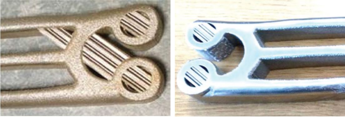 Figure 4: The external edges of this rib/strut were finished with a unified non-woven wheel and a cotton fiber mounted-point wheel, while the interior surfaces were rough ground with a spiral roll and finished with a non-woven unitized wheel.